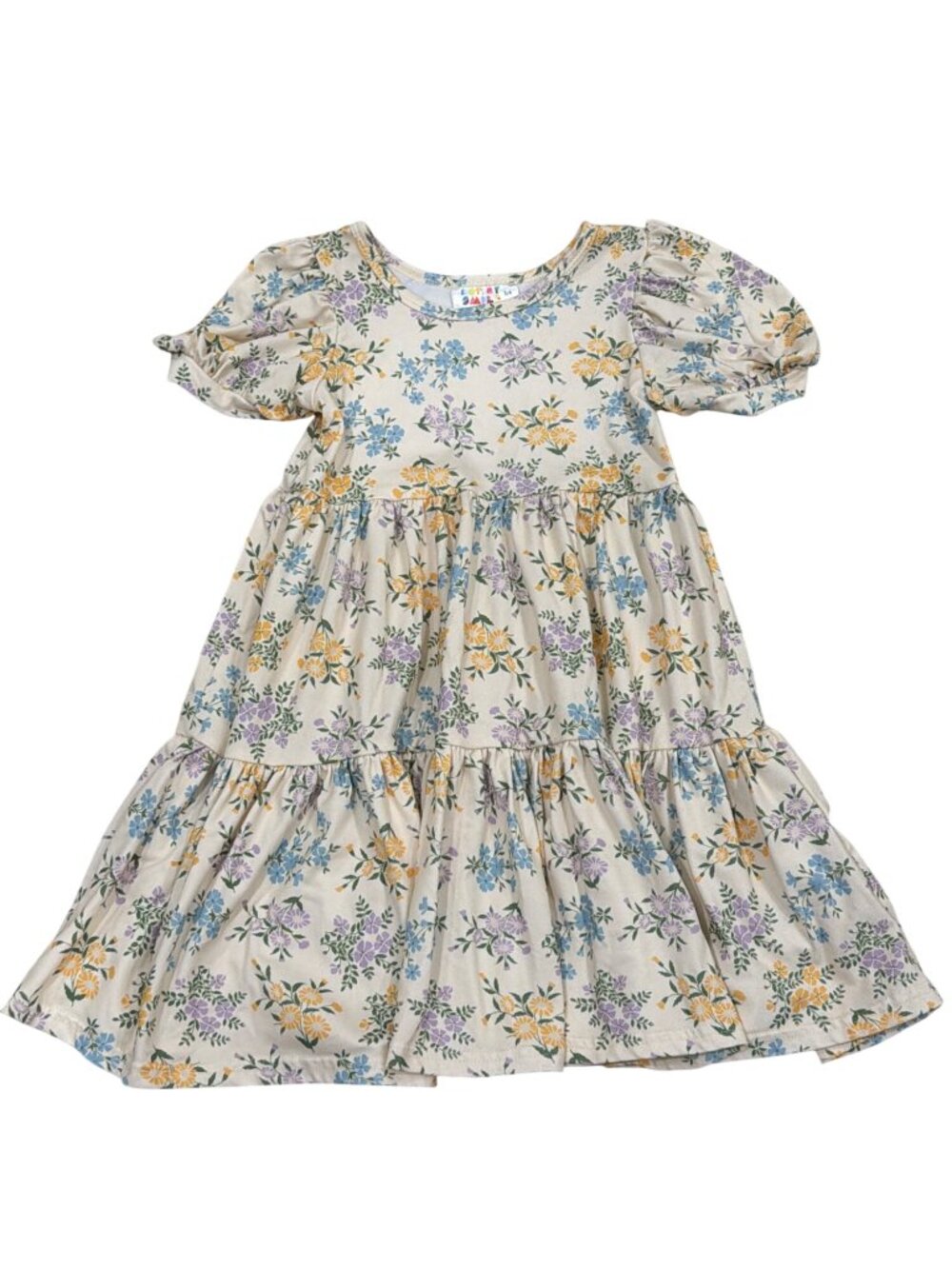 Dot Dot Smile Girls Floral Tiered Dress With Puff Sleeves Size 3/4